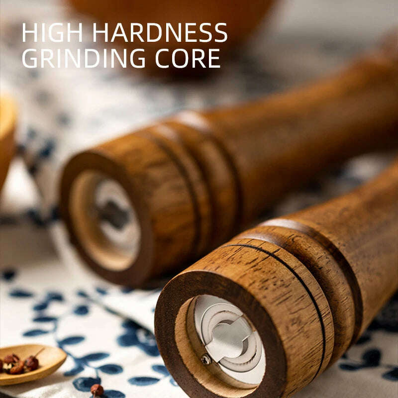 Classical Oak Wood Pepper Spice Mill Grinder Set Handheld Seasoning Adjustable Mills Grinder Ceramic Grinding Core Tools Set - KIMLUD