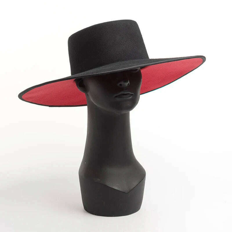 KIMLUD, Classical Unisex Wide Brim Splice Two Tone Wool Fedora Winter Warm Wide Brim Women Hats Red Black Ladies Church Derby Dress Hat, KIMLUD Women's Clothes
