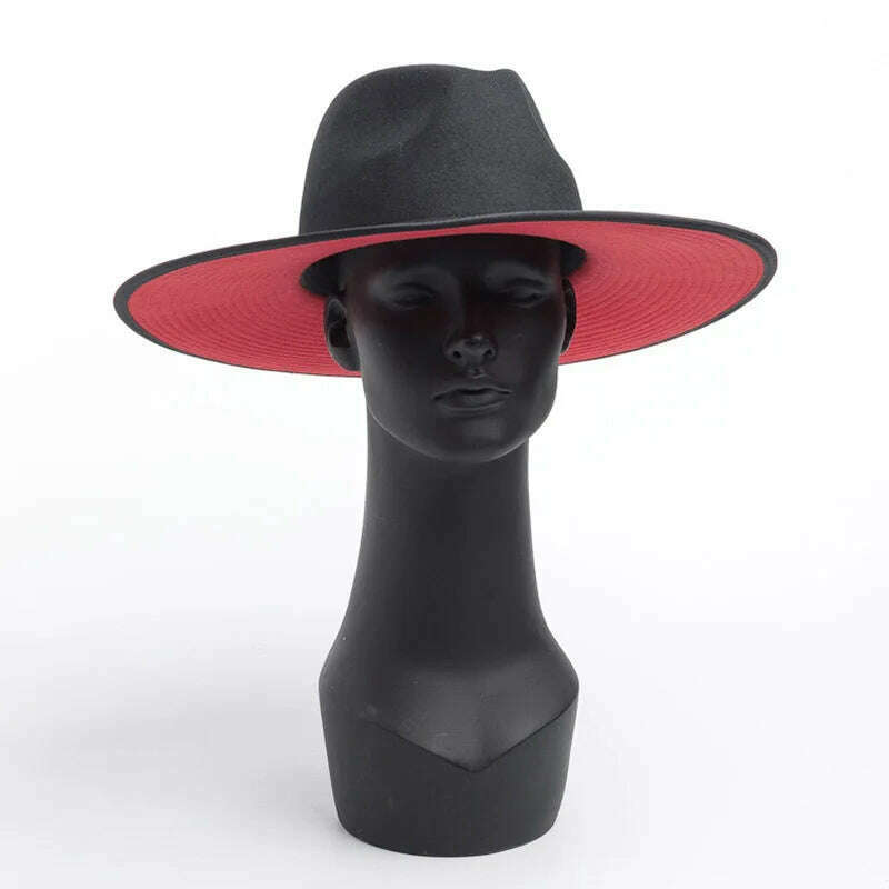 KIMLUD, Classical Unisex Wide Brim Splice Two Tone Wool Fedora Winter Warm Wide Brim Women Hats Red Black Ladies Church Derby Dress Hat, KIMLUD Womens Clothes