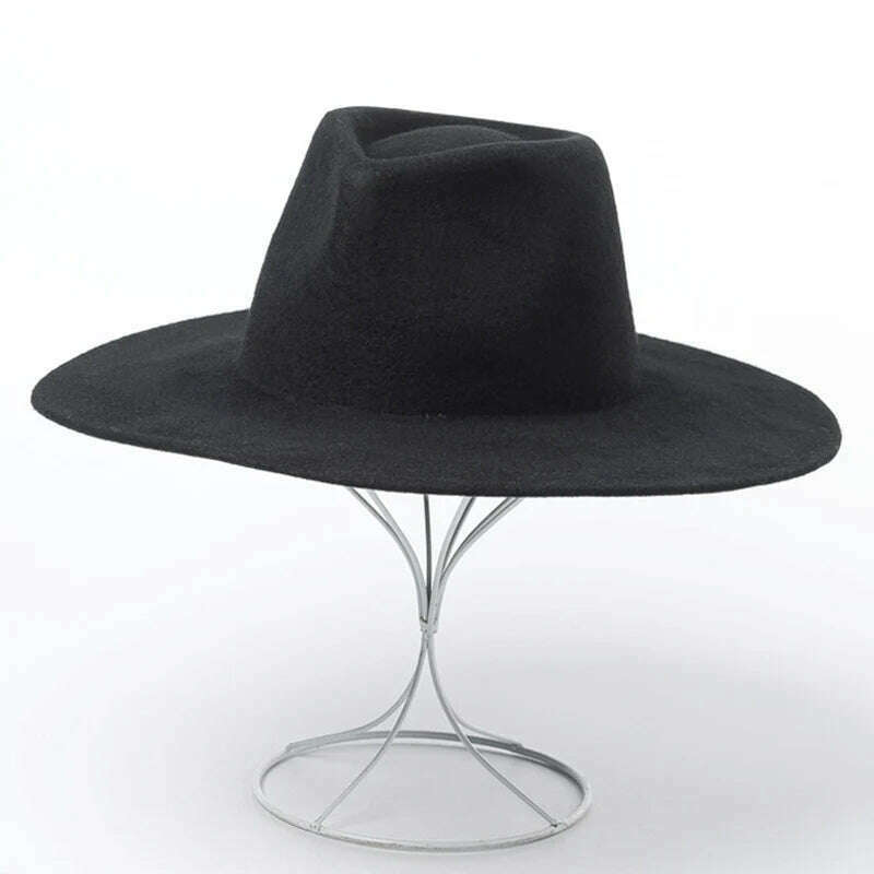 Classical Wide Brim Porkpie Fedora Hat Camel Black 100% Wool Hats Men Women Crushable Winter Hat Derby Wedding Church Jazz Hats - KIMLUD