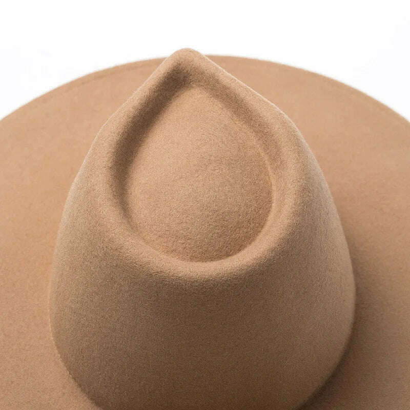 Classical Wide Brim Porkpie Fedora Hat Camel Black 100% Wool Hats Men Women Crushable Winter Hat Derby Wedding Church Jazz Hats - KIMLUD