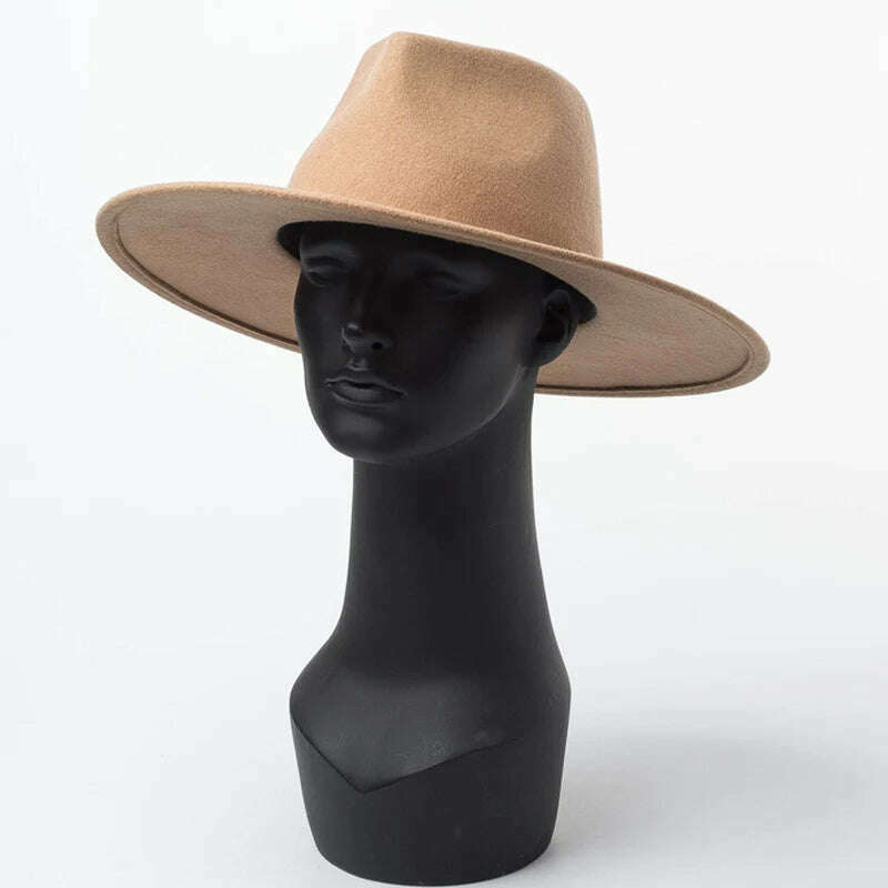 Classical Wide Brim Porkpie Fedora Hat Camel Black 100% Wool Hats Men Women Crushable Winter Hat Derby Wedding Church Jazz Hats - KIMLUD