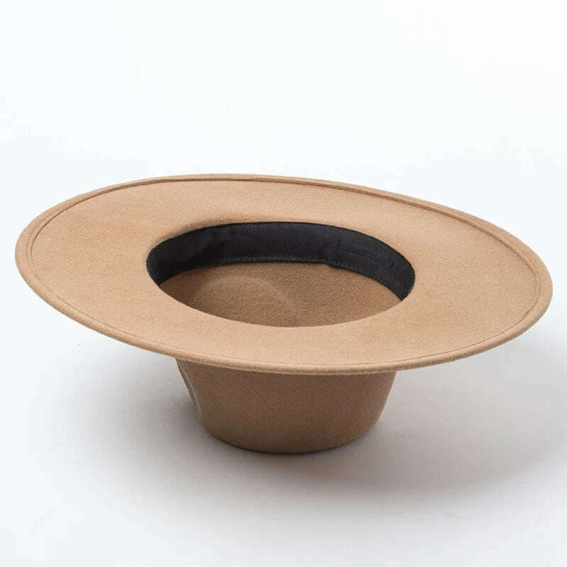 Classical Wide Brim Porkpie Fedora Hat Camel Black 100% Wool Hats Men Women Crushable Winter Hat Derby Wedding Church Jazz Hats - KIMLUD