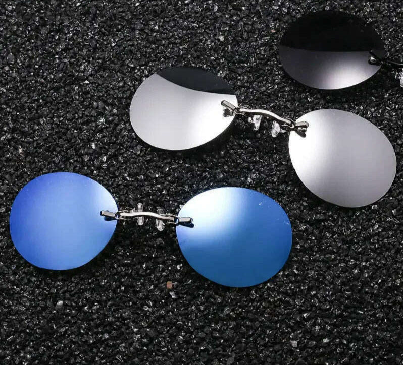 KIMLUD, Clip On Nose Glasses Round Rimless Matrix Morpheus Sunglasses Mini Frameless Vintage Men Eyeglasses UV400, KIMLUD Womens Clothes