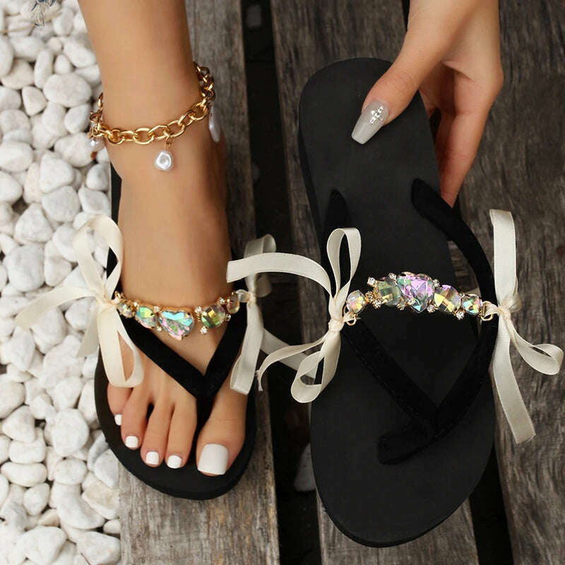 Clip Toe High Heels Slippers Women 2023 Summer Beach Platform Wedge Sandals Slides Woman Plus Size 42 Crystal Outdoor Flip Flops - KIMLUD
