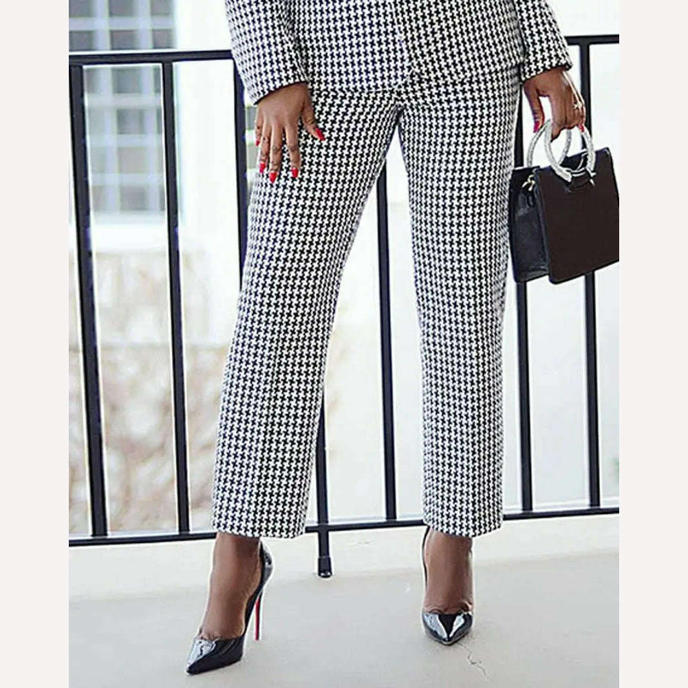KIMLUD, CM.YAYA Elegant Houndstooth Blazer Suit and Pants Two 2Piece Set for Women 2023 Autumn Winter Classic OL Street Outfit Tracksuit, KIMLUD Women's Clothes