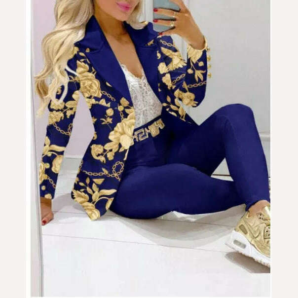KIMLUD, CM.YAYA Elegant INS Paisley Butterfly Blazer Suit and Pants Two 2 Piece Set for Women 2022 Autumn Winter Street Outfit Tracksuit, KIMLUD Women's Clothes
