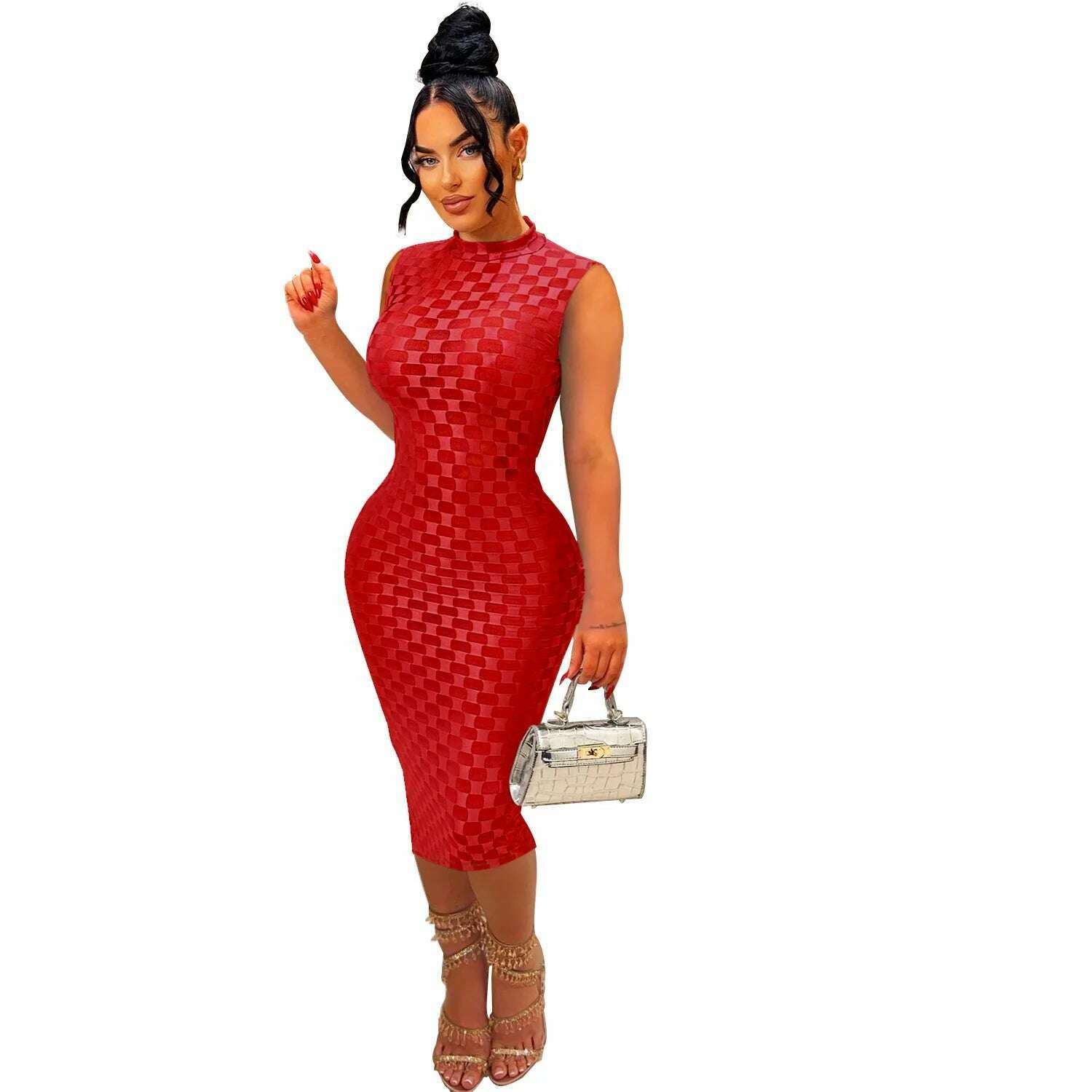 CM.YAYA Women Elegant O-neck Sleeveless Mesh See Through Midi Dress 2024 Summer Sexy Casual Night Club Party Vestido Dresses - KIMLUD
