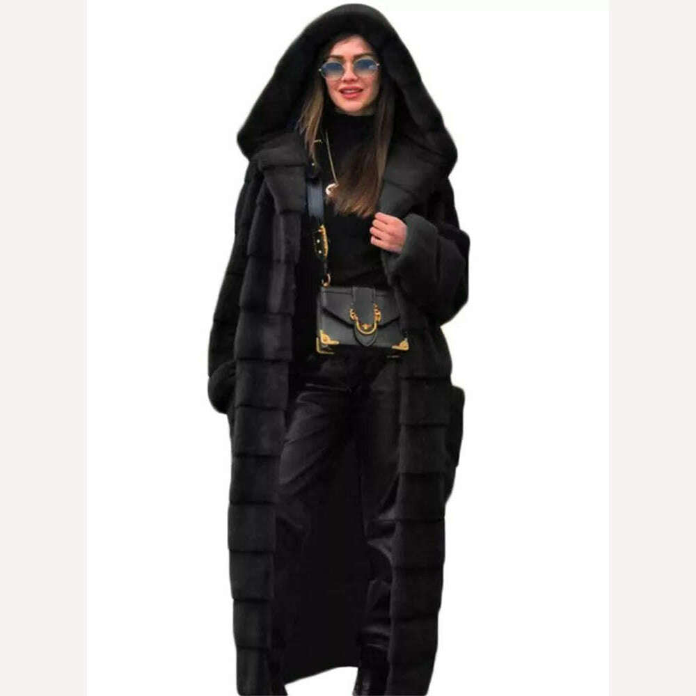 KIMLUD, Coat Women Black S-5XL Long Thick Warmth Hooded Mink Fur Jacket 2022 Autumn Winter New Fashion Pink Streetwear Overcoat Clothing, KIMLUD Womens Clothes