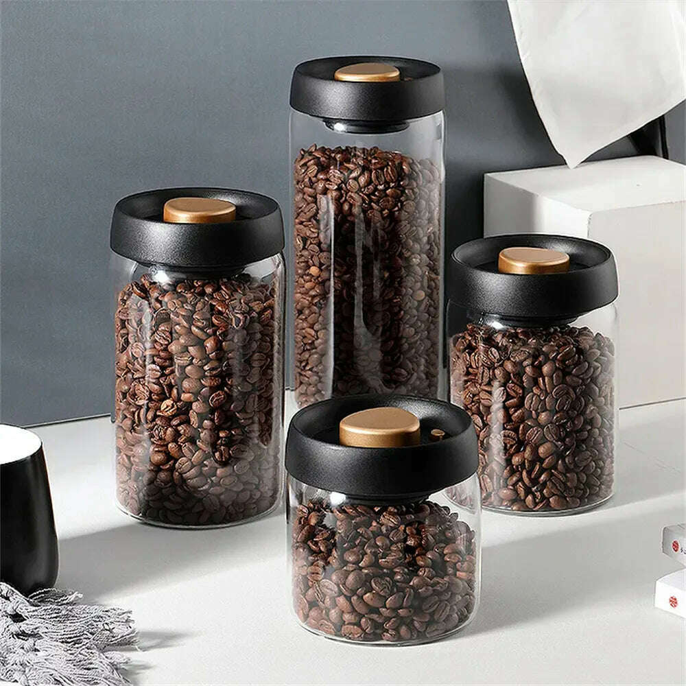 Coffee Beans Vacuum Sealed Tank Transparent Glass Food Storage Jars Household Moisture-proof Air Extraction Airtight Container - KIMLUD