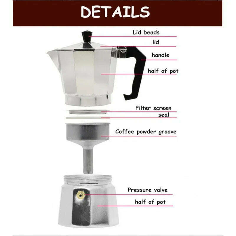 KIMLUD, Coffee Maker Machine Aluminum Mocha Pot Mocha Coffee Pot Octagonal Aluminum Pot Span, KIMLUD Womens Clothes