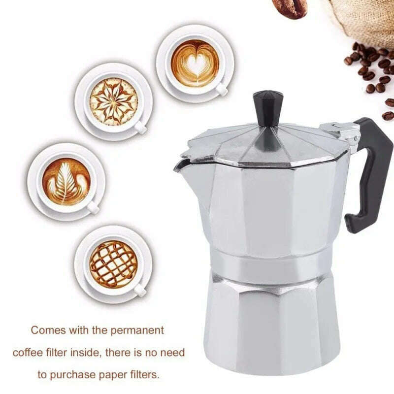 KIMLUD, Coffee Maker Machine Aluminum Mocha Pot Mocha Coffee Pot Octagonal Aluminum Pot Span, 50ml for 1cup, KIMLUD APPAREL - Womens Clothes
