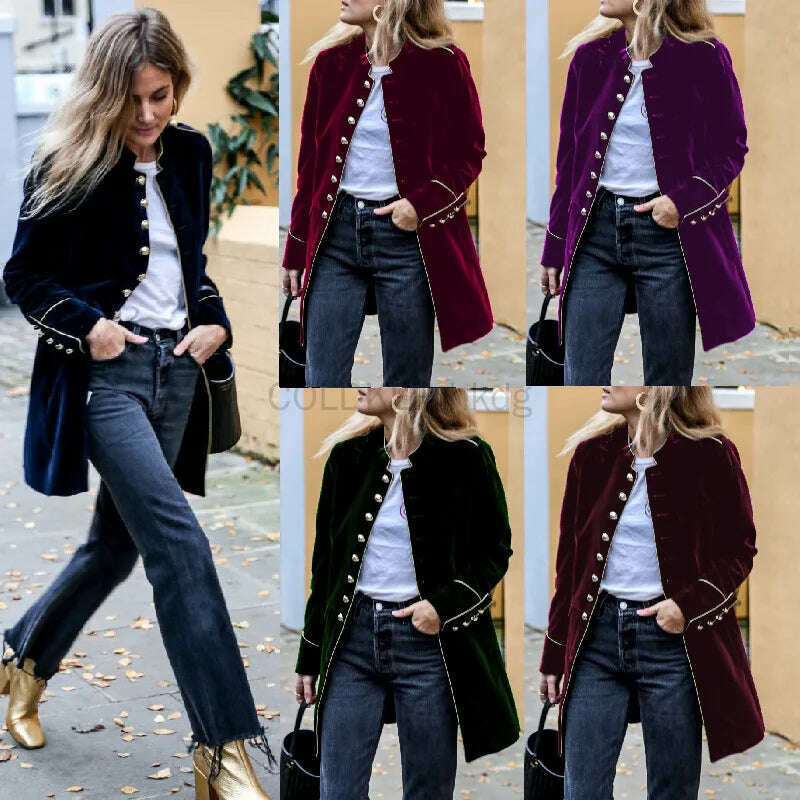 COLDKER 2024 Autumn Winter Medieval Cosplay Costume Velvet Women's Jacket Office Lady Elegant Long Blazer Female Jacket Coat - KIMLUD