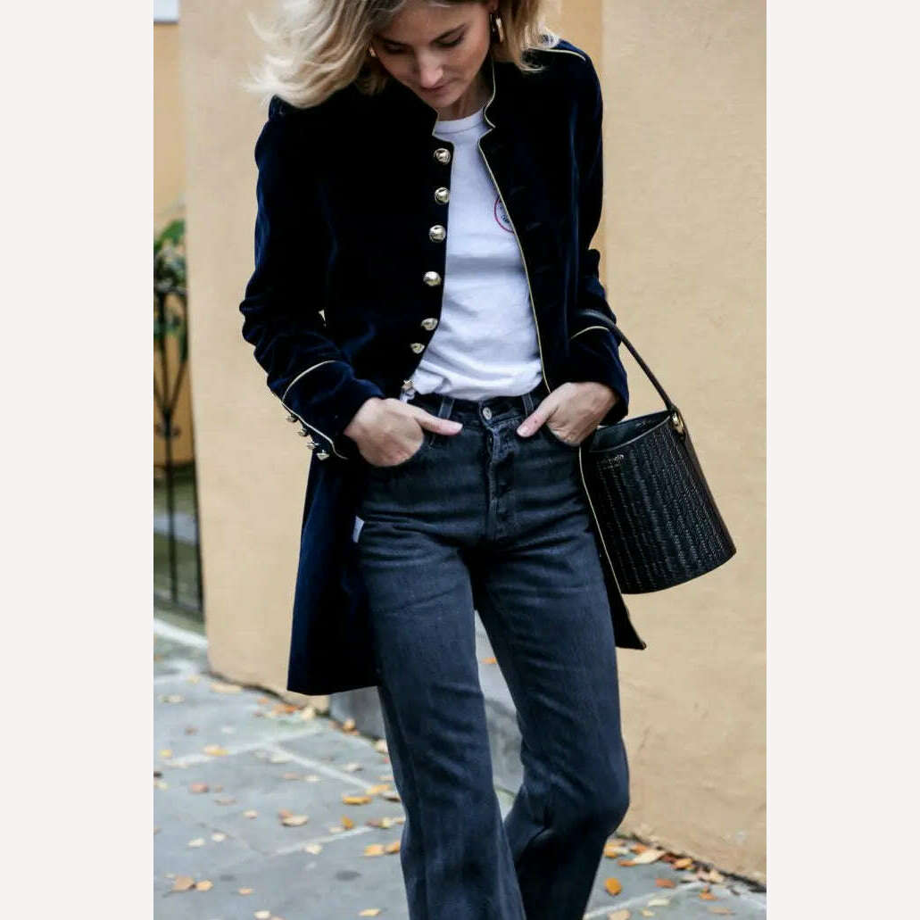 COLDKER 2024 Autumn Winter Medieval Cosplay Costume Velvet Women's Jacket Office Lady Elegant Long Blazer Female Jacket Coat - KIMLUD