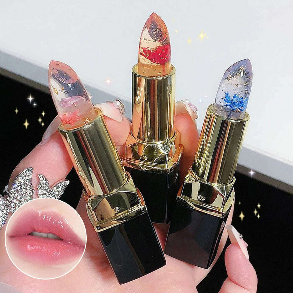 KIMLUD, Color Changing Long Lasting Lipstick Gold Foil Flower Lip Primer Jelly Lip Balm Moisturizing Natural Waterproof Makeup Lipgloss, KIMLUD Womens Clothes