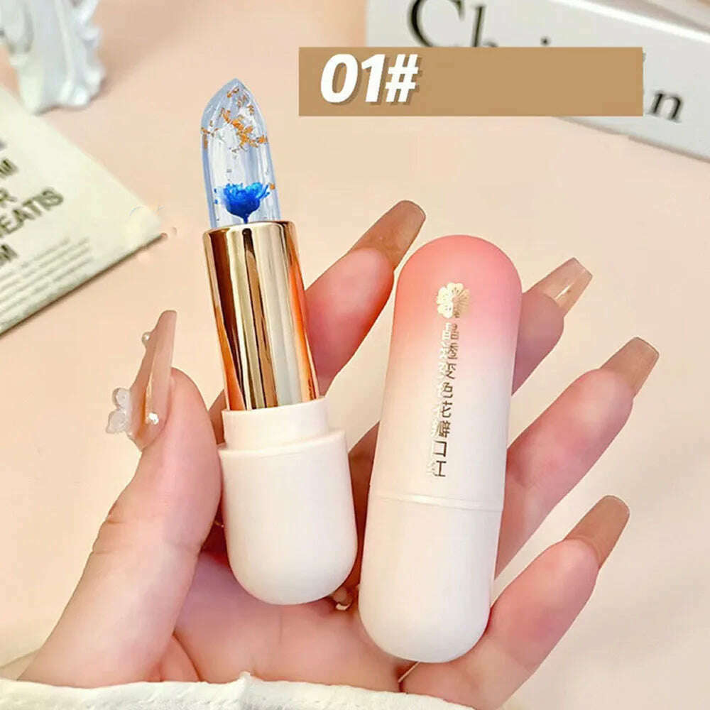 KIMLUD, Color Changing Long Lasting Lipstick Gold Foil Flower Lip Primer Jelly Lip Balm Moisturizing Natural Waterproof Makeup Lipgloss, A1, KIMLUD APPAREL - Womens Clothes