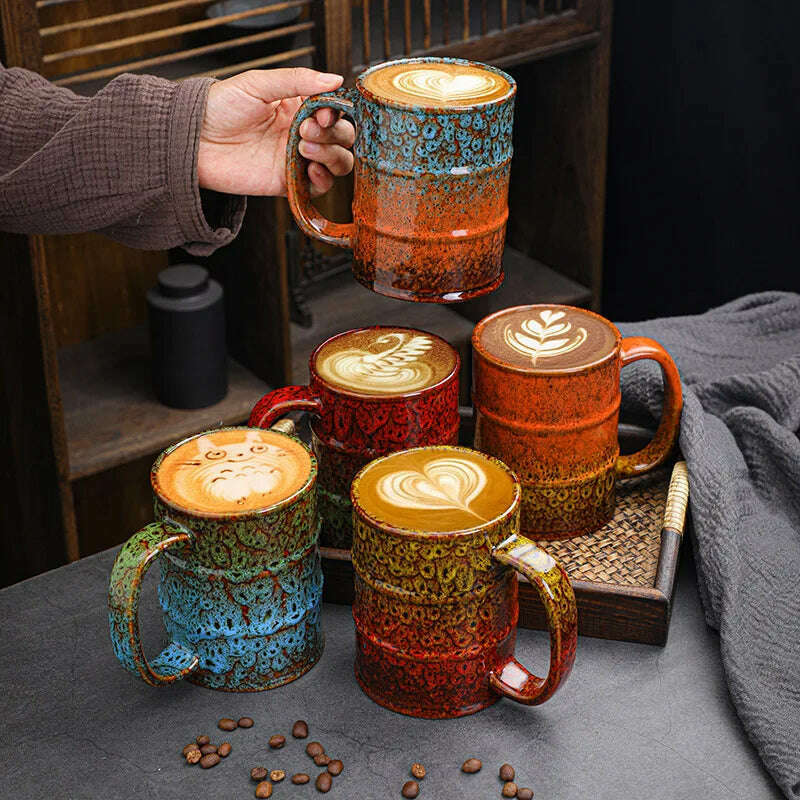 Colorful Large Coffee Mugs 500-600ml Ceramic Barrel Beer Cups - KIMLUD