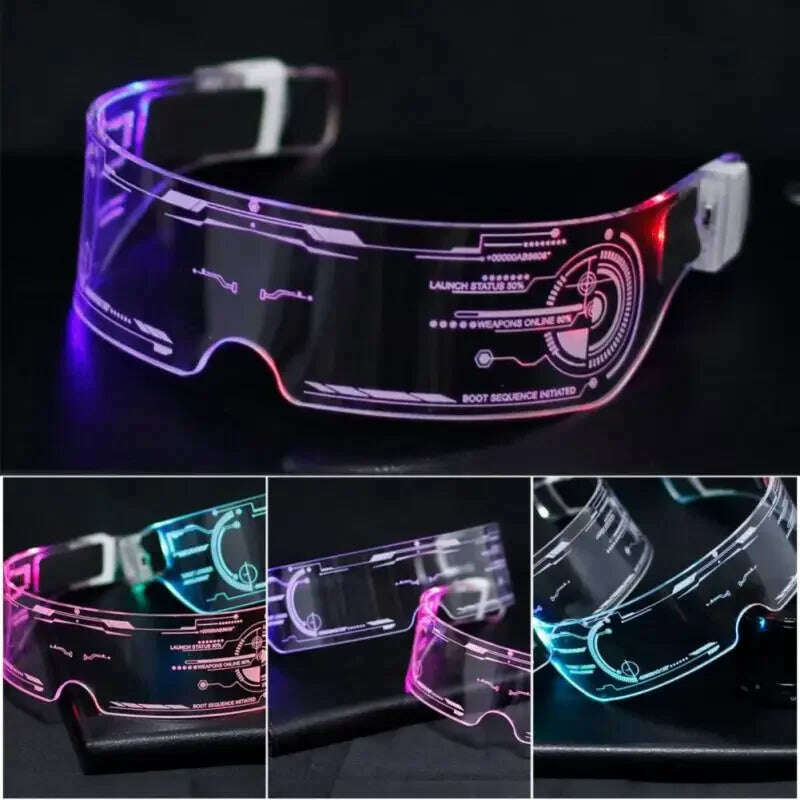 KIMLUD, Colorful Luminous LED Glasses for Music Bar KTV Neon Party Christmas Halloween Decoration LED Goggles Festival Performance Props, KIMLUD Women's Clothes