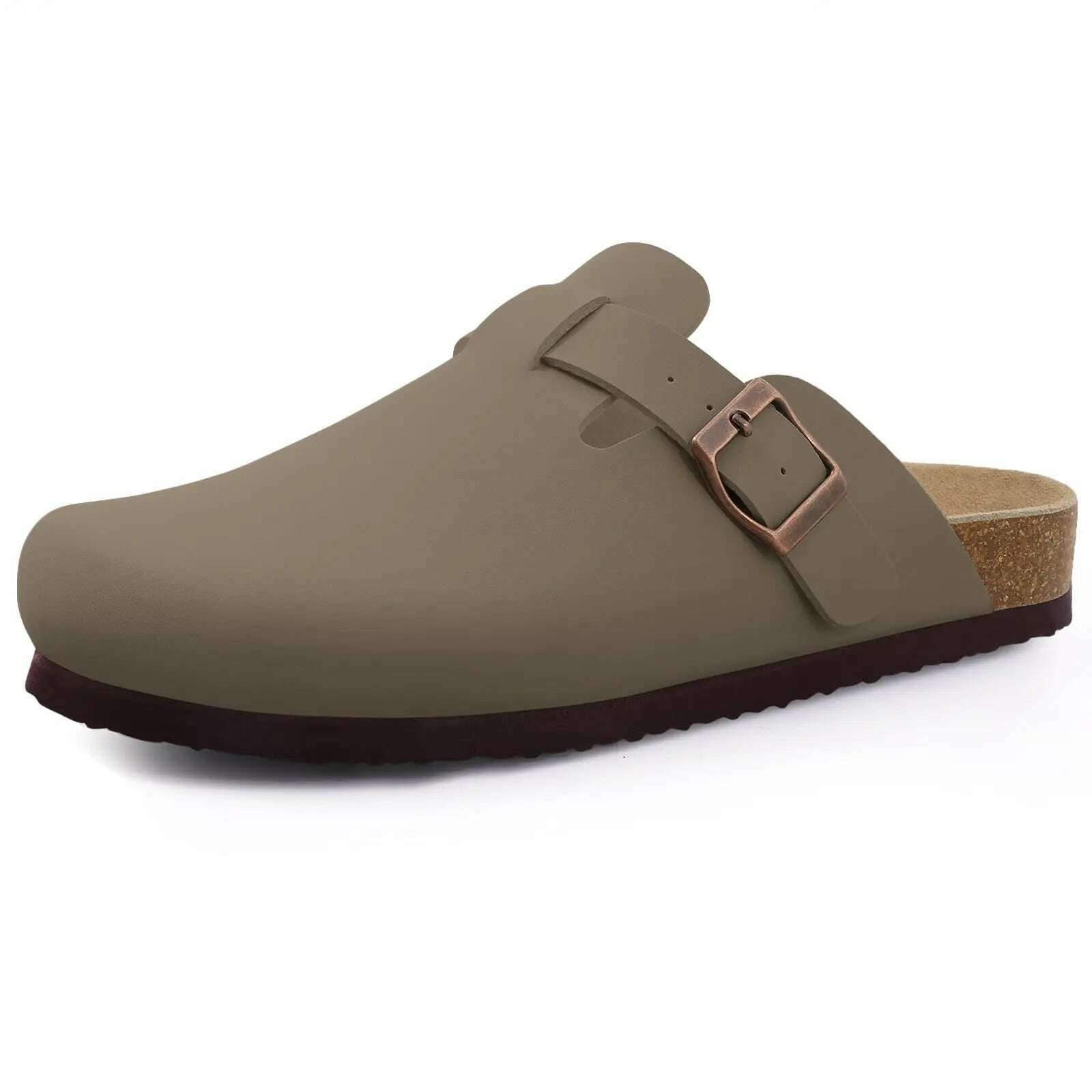 Comwarm Fashion Women's Suede Mules Slippers Men Clogs Cork Insole Sandals With Arch Support Outdoor Beach Slides Home Shoes - KIMLUD