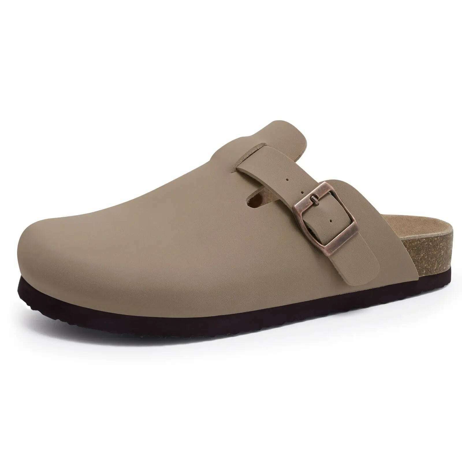 Comwarm Fashion Women's Suede Mules Slippers Men Clogs Cork Insole Sandals With Arch Support Outdoor Beach Slides Home Shoes - KIMLUD