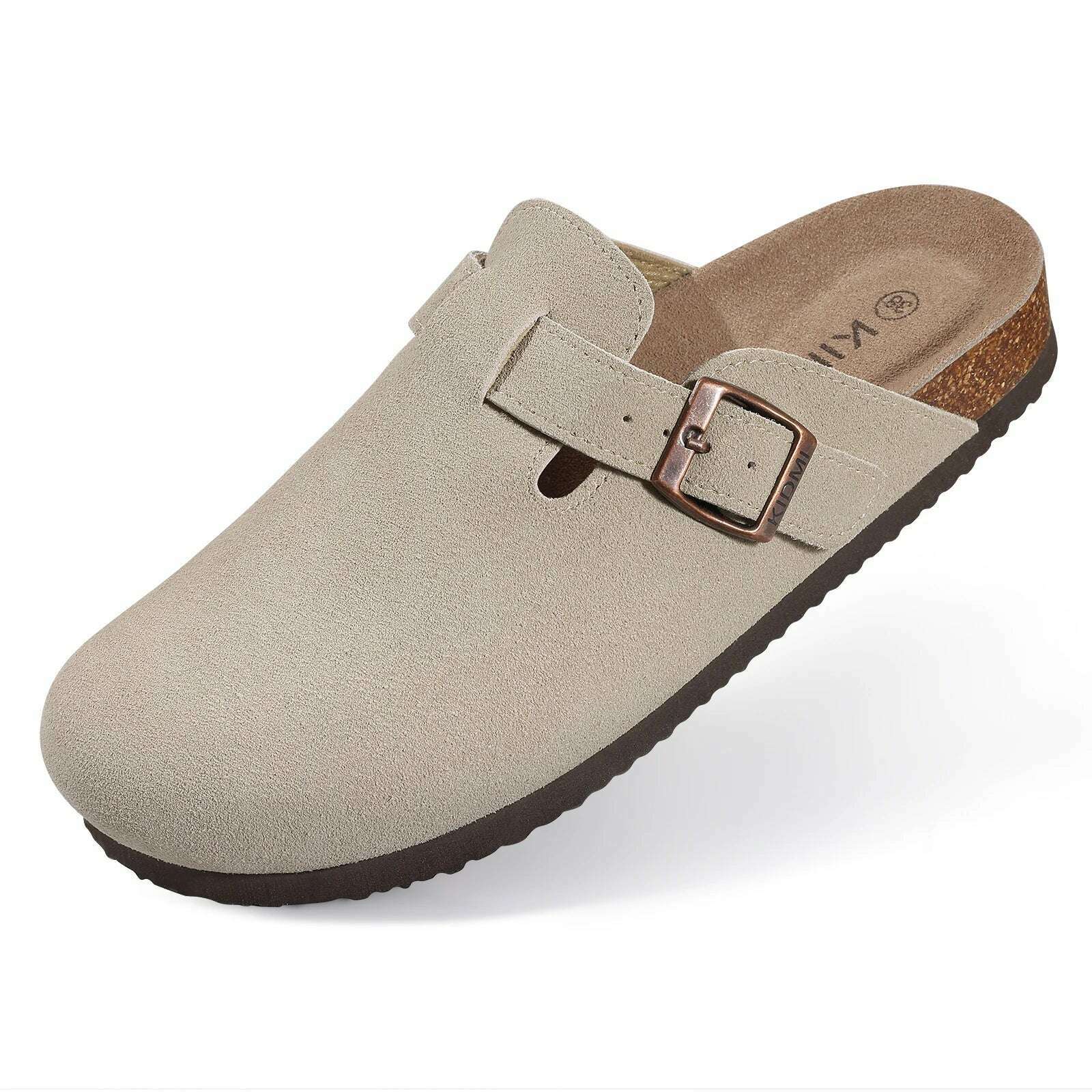 Comwarm Fashion Women's Suede Mules Slippers Men Clogs Cork Insole Sandals With Arch Support Outdoor Beach Slides Home Shoes - KIMLUD