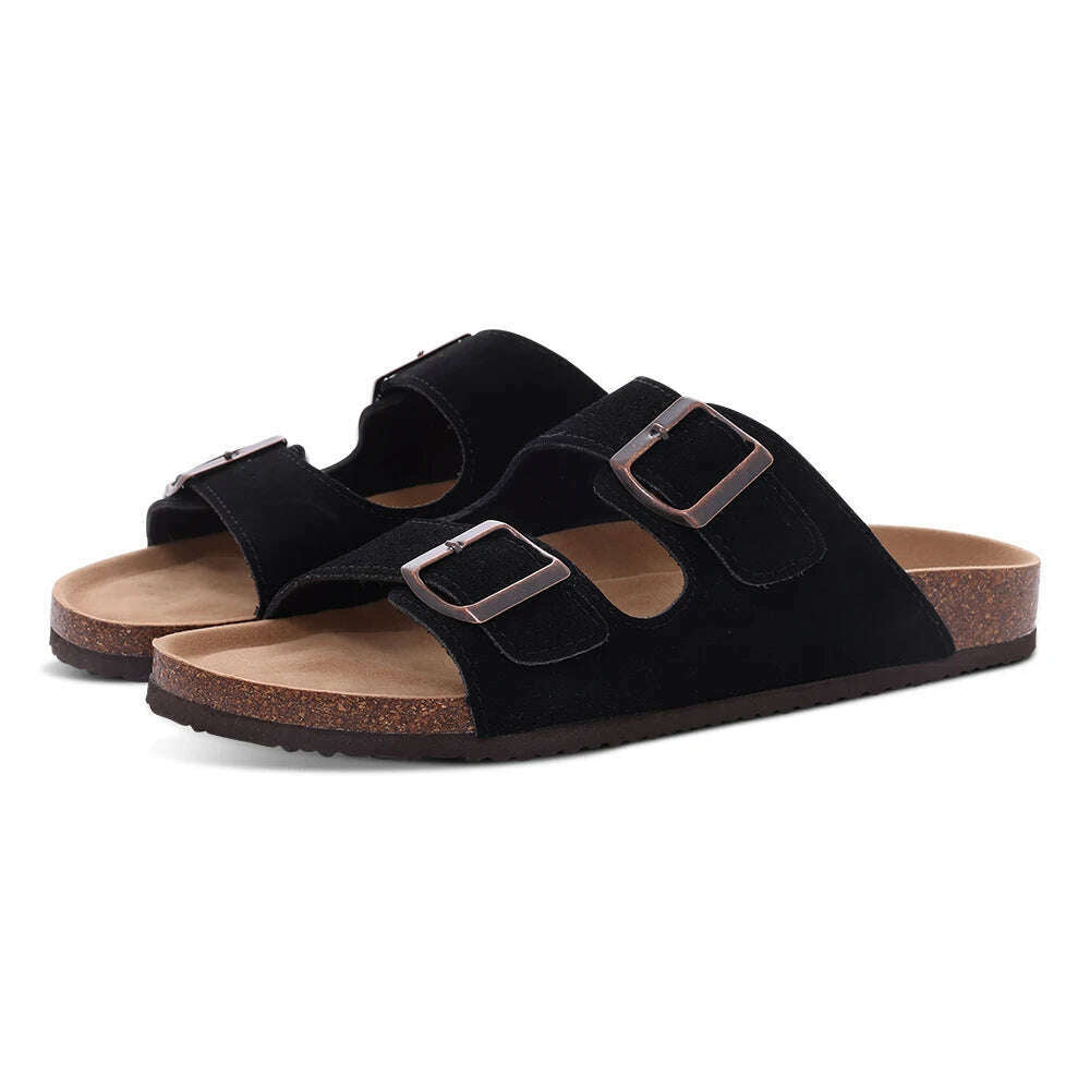 Comwarm Fashion Women's Suede Mules Slippers Men Clogs Cork Insole Sandals With Arch Support Outdoor Beach Slides Home Shoes - KIMLUD