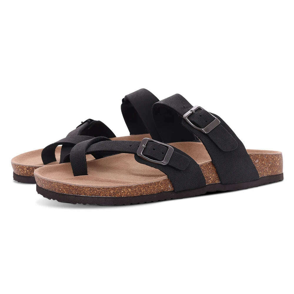 Comwarm Fashion Women's Suede Mules Slippers Men Clogs Cork Insole Sandals With Arch Support Outdoor Beach Slides Home Shoes - KIMLUD