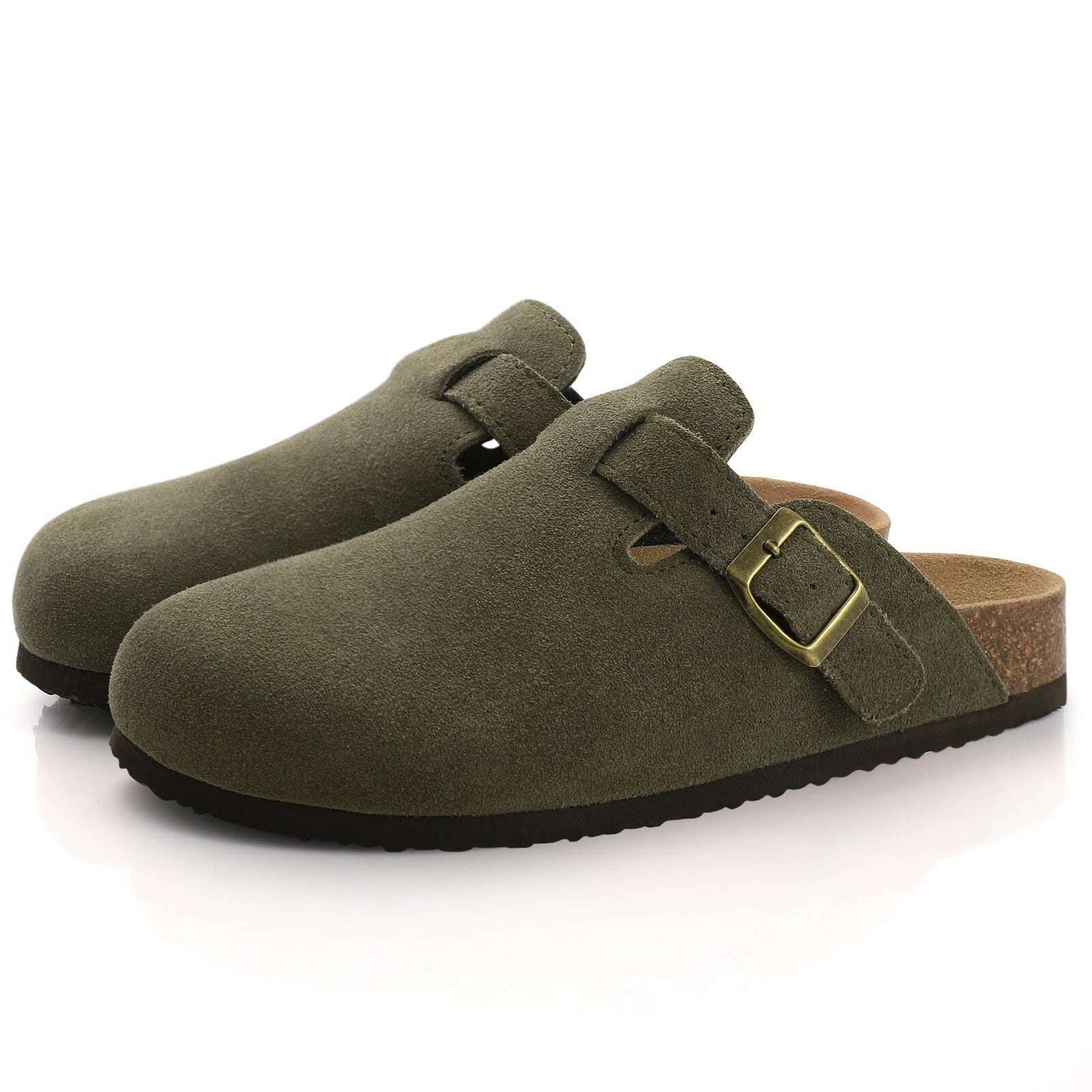 Comwarm Fashion Women's Suede Mules Slippers Men Clogs Cork Insole Sandals With Arch Support Outdoor Beach Slides Home Shoes - KIMLUD