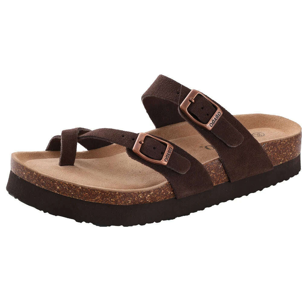 Comwarm Fashion Women's Suede Mules Slippers Men Clogs Cork Insole Sandals With Arch Support Outdoor Beach Slides Home Shoes - KIMLUD