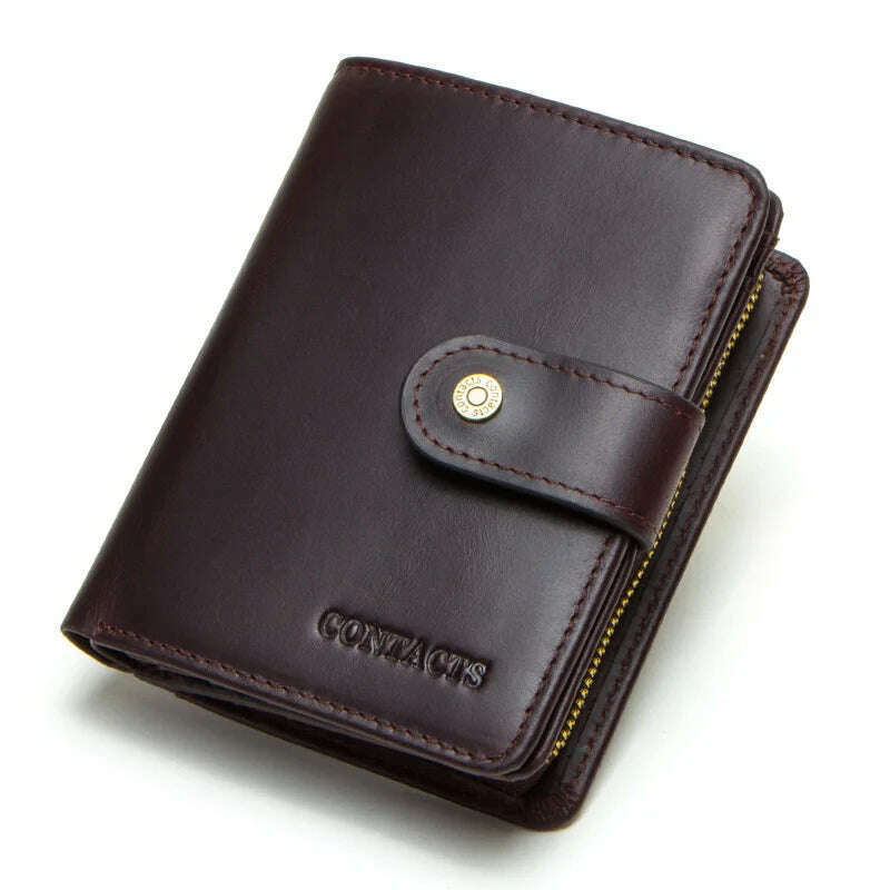 KIMLUD, CONTACT'S Genuine Leather RFID Vintage Wallet Men With Coin Pocket Short Wallets Small Zipper Walet With Card Holders Man Purse, coffee / China, KIMLUD Womens Clothes