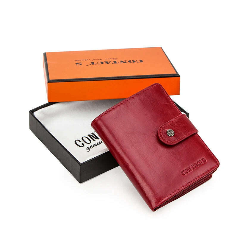 CONTACT'S Genuine Leather RFID Vintage Wallet Men With Coin Pocket Short Wallets Small Zipper Walet With Card Holders Man Purse - KIMLUD