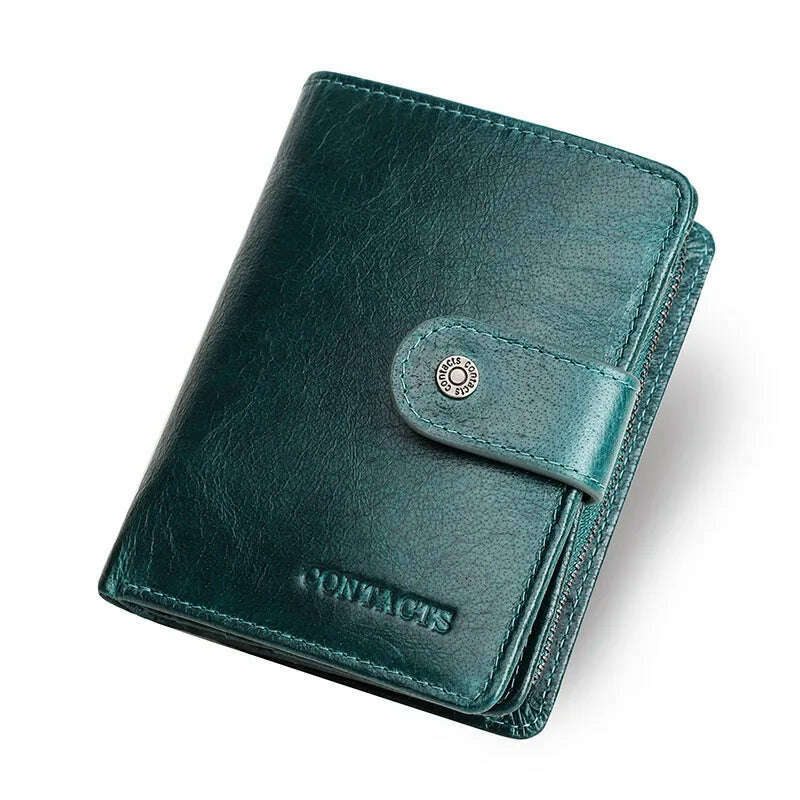 CONTACT'S Genuine Leather RFID Vintage Wallet Men With Coin Pocket Short Wallets Small Zipper Walet With Card Holders Man Purse - KIMLUD