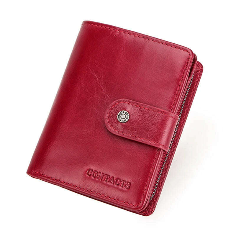 KIMLUD, CONTACT'S Genuine Leather RFID Vintage Wallet Men With Coin Pocket Short Wallets Small Zipper Walet With Card Holders Man Purse, red / China, KIMLUD Womens Clothes
