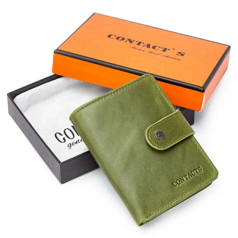 CONTACT'S Genuine Leather RFID Vintage Wallet Men With Coin Pocket Short Wallets Small Zipper Walet With Card Holders Man Purse - KIMLUD