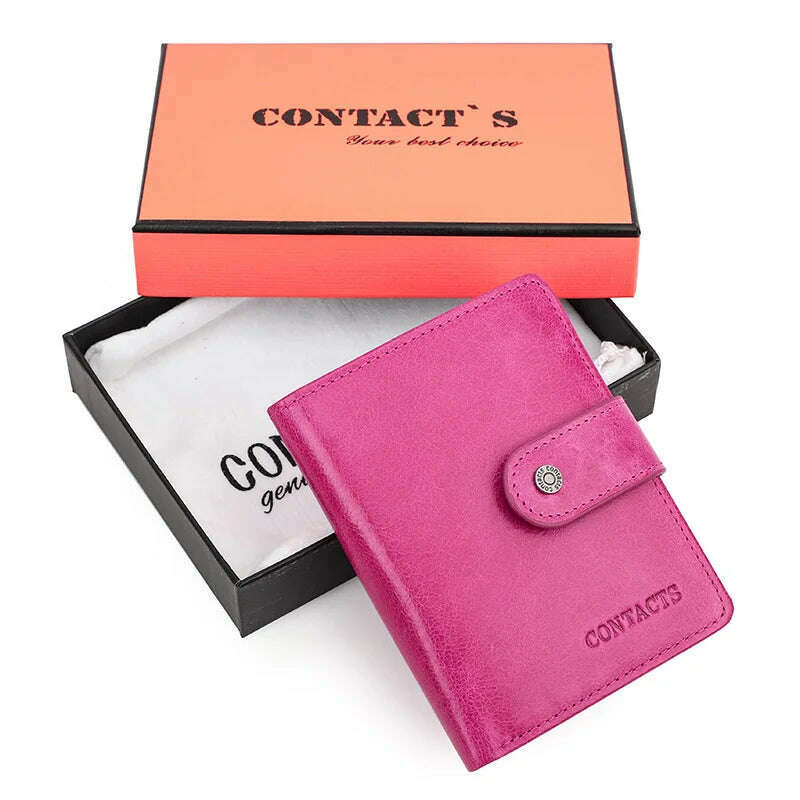 KIMLUD, CONTACT'S Genuine Leather RFID Vintage Wallet Men With Coin Pocket Short Wallets Small Zipper Walet With Card Holders Man Purse, rose box / China, KIMLUD Womens Clothes