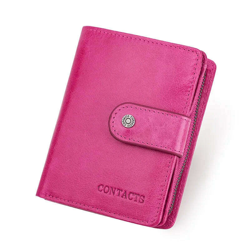 KIMLUD, CONTACT'S Genuine Leather RFID Vintage Wallet Men With Coin Pocket Short Wallets Small Zipper Walet With Card Holders Man Purse, rose / China, KIMLUD Womens Clothes