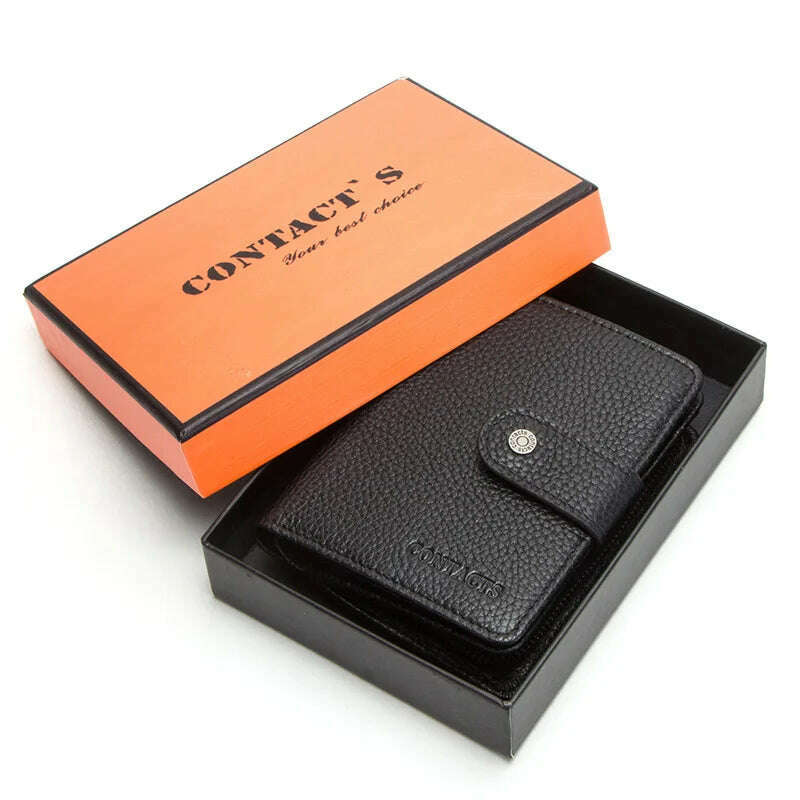 CONTACT'S Genuine Leather RFID Vintage Wallet Men With Coin Pocket Short Wallets Small Zipper Walet With Card Holders Man Purse - KIMLUD