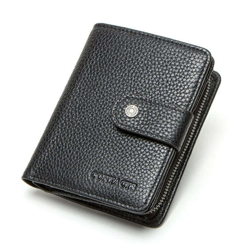 KIMLUD, CONTACT'S Genuine Leather RFID Vintage Wallet Men With Coin Pocket Short Wallets Small Zipper Walet With Card Holders Man Purse, black / China, KIMLUD Womens Clothes