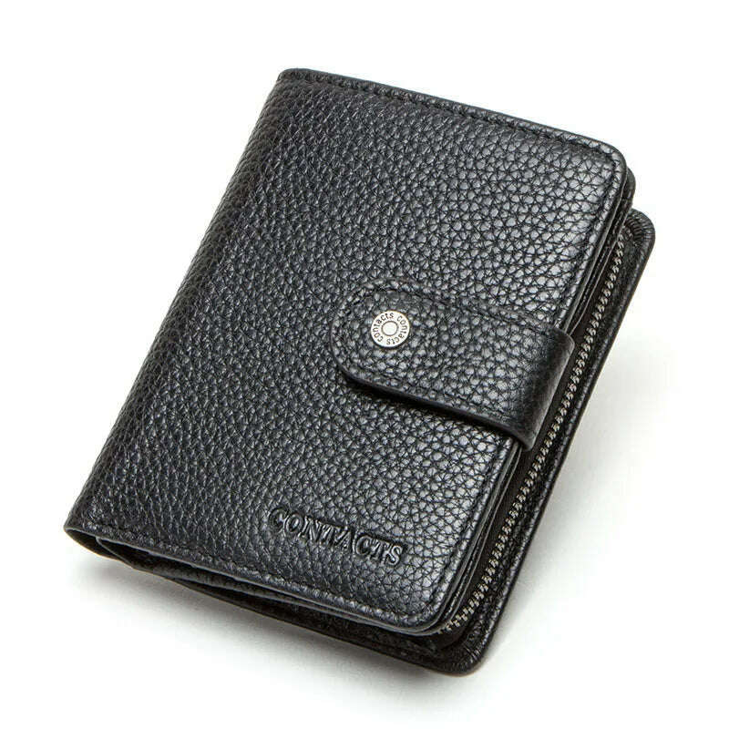 CONTACT'S Genuine Leather RFID Vintage Wallet Men With Coin Pocket Short Wallets Small Zipper Walet With Card Holders Man Purse - KIMLUD