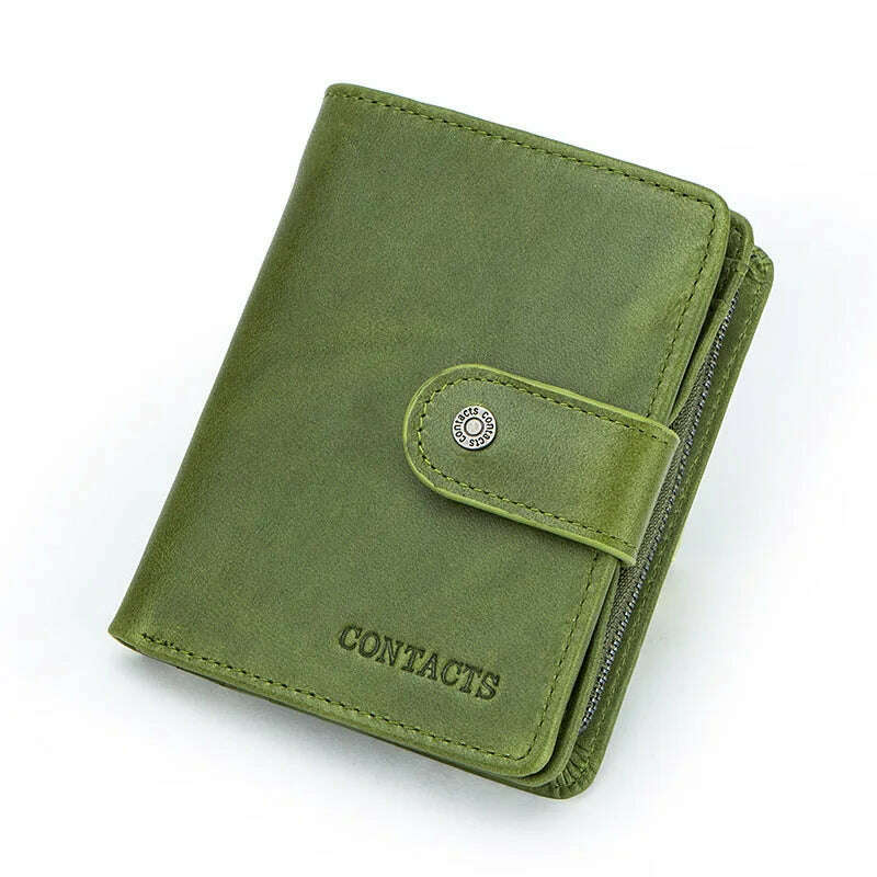 CONTACT'S Genuine Leather RFID Vintage Wallet Men With Coin Pocket Short Wallets Small Zipper Walet With Card Holders Man Purse - KIMLUD