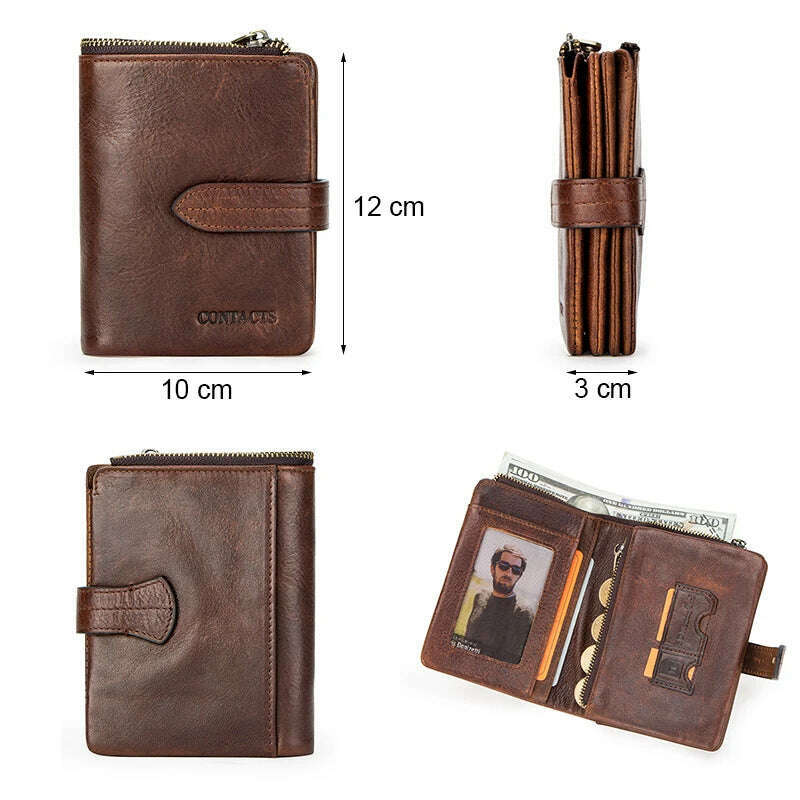 KIMLUD, CONTACT'S Luxury Brand Men Wallet Genuine Leather Bifold Short Wallet Hasp Casual Male Purse Coin Multifunctional Card Holders, KIMLUD Womens Clothes