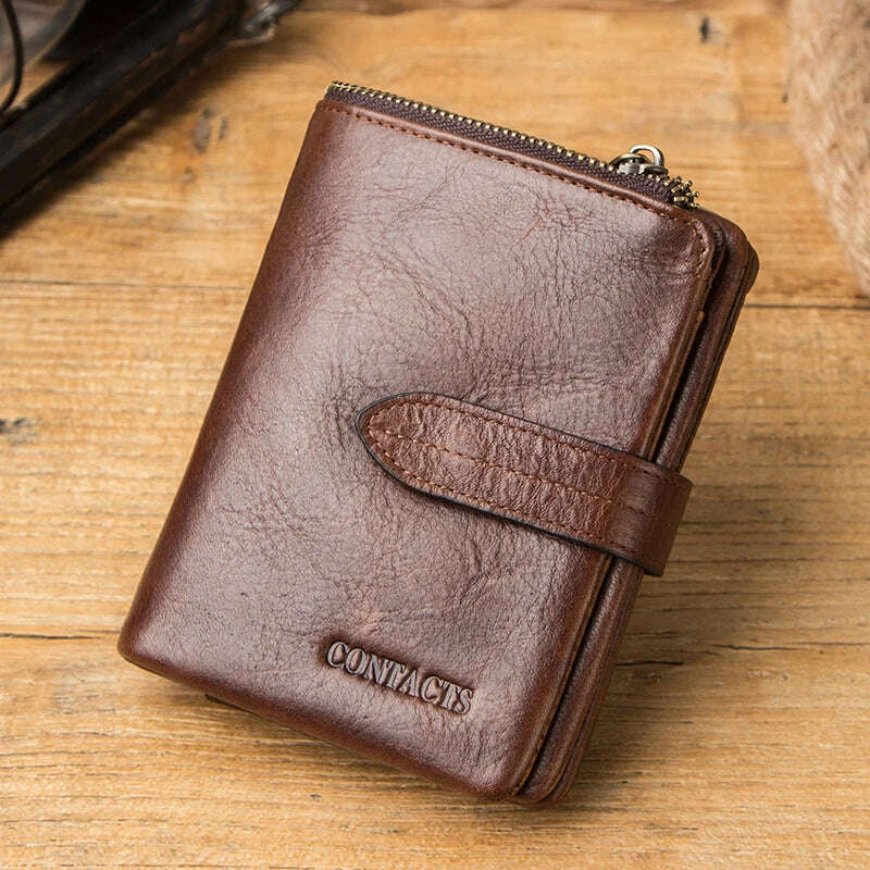 KIMLUD, CONTACT'S Luxury Brand Men Wallet Genuine Leather Bifold Short Wallet Hasp Casual Male Purse Coin Multifunctional Card Holders, KIMLUD Women's Clothes