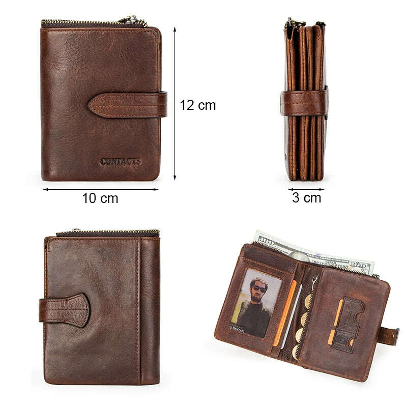 KIMLUD, CONTACT'S Luxury Brand Men Wallet Genuine Leather Bifold Short Wallet Hasp Casual Male Purse Coin Multifunctional Card Holders, KIMLUD Women's Clothes