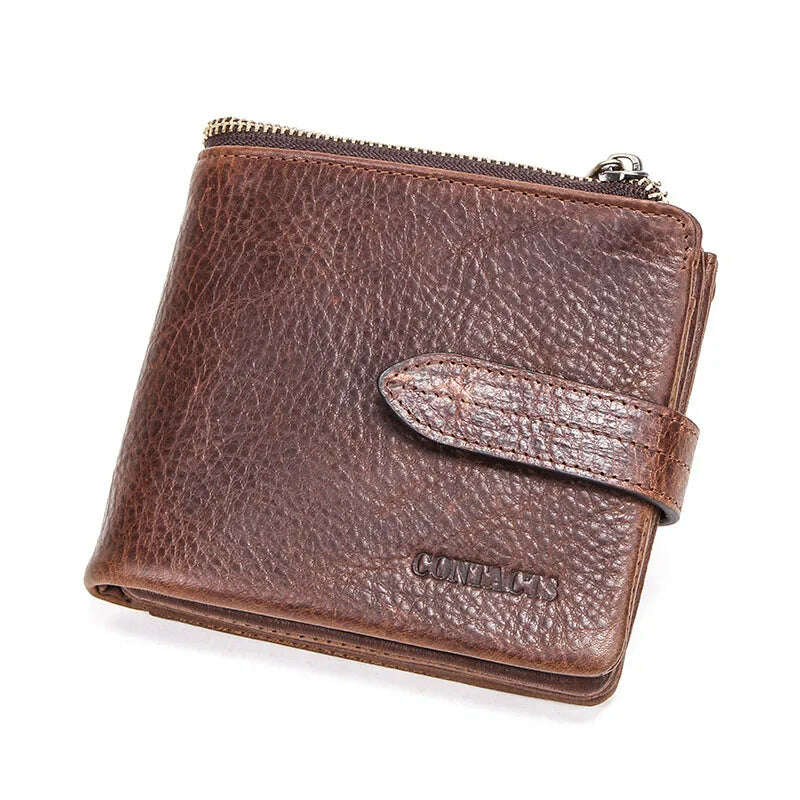 KIMLUD, CONTACT'S Luxury Brand Men Wallet Genuine Leather Bifold Short Wallet Hasp Casual Male Purse Coin Multifunctional Card Holders, style 1 coffee, KIMLUD Women's Clothes