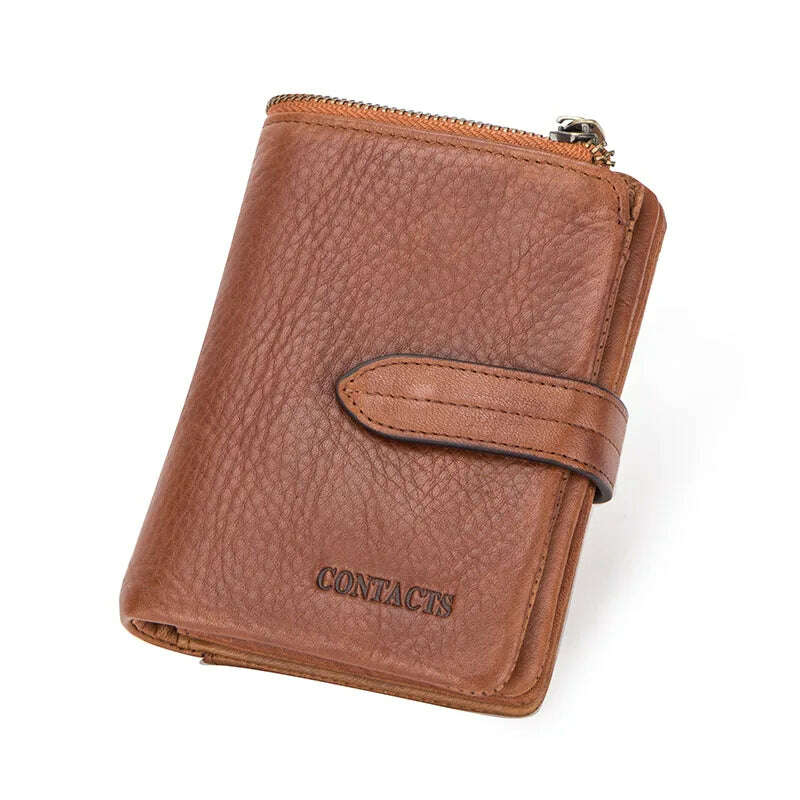 KIMLUD, CONTACT'S Luxury Brand Men Wallet Genuine Leather Bifold Short Wallet Hasp Casual Male Purse Coin Multifunctional Card Holders, style 2 brown, KIMLUD Women's Clothes