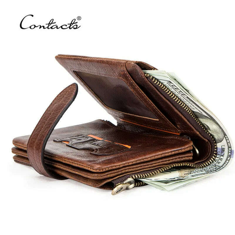 KIMLUD, CONTACT'S Luxury Brand Men Wallet Genuine Leather Bifold Short Wallet Hasp Casual Male Purse Coin Multifunctional Card Holders, KIMLUD Womens Clothes