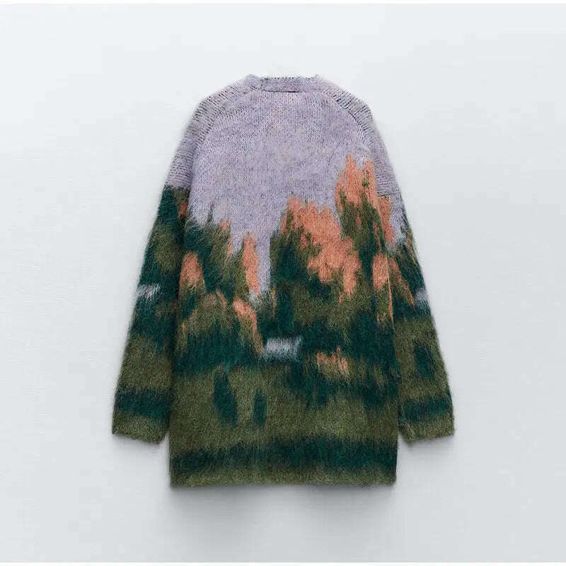 KIMLUD, Contrast Color Mohair Cardigan For Women Loose Long Sleeve Single Breasted Knitted Pullover 2023 Autumn Chic Lady Streetwear, KIMLUD Womens Clothes