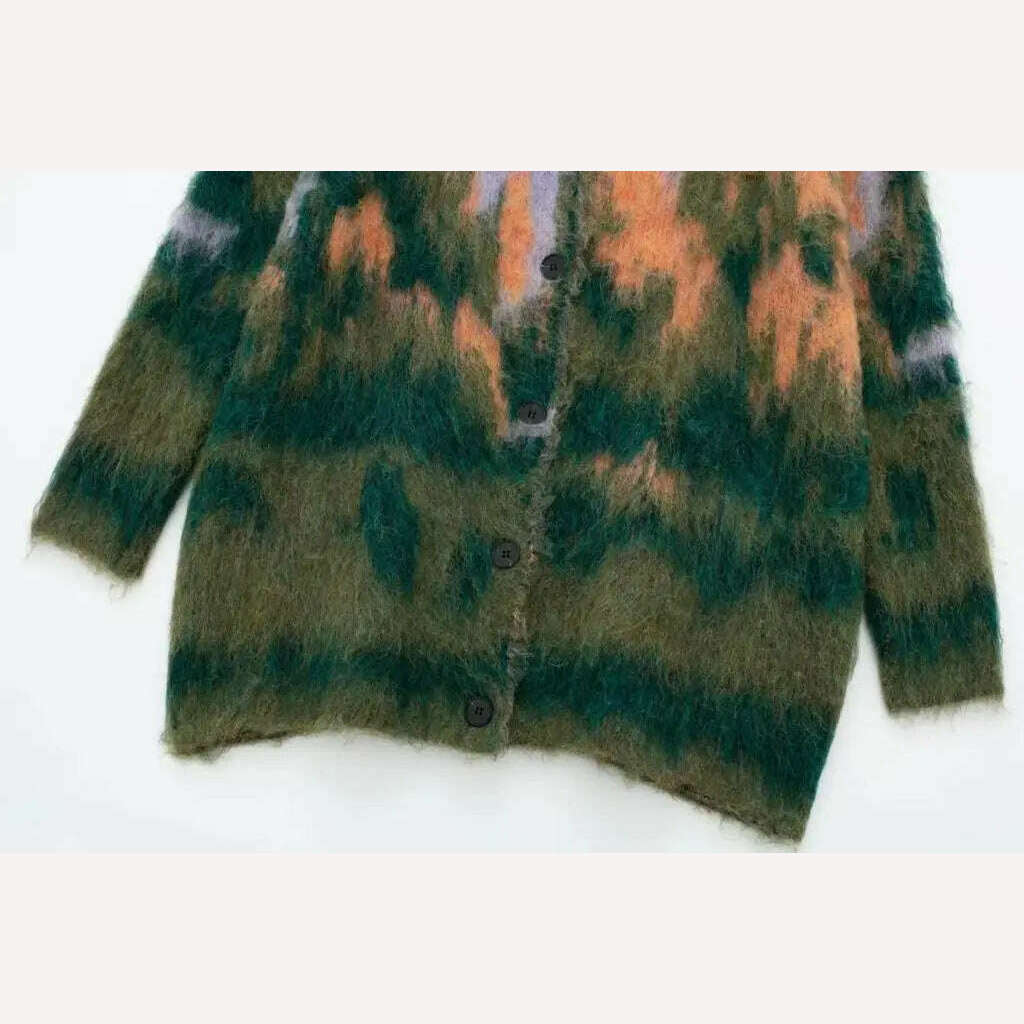KIMLUD, Contrast Color Mohair Cardigan For Women Loose Long Sleeve Single Breasted Knitted Pullover 2023 Autumn Chic Lady Streetwear, KIMLUD Womens Clothes