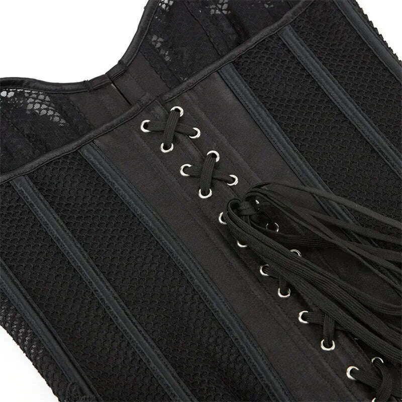 KIMLUD, Corsets And Bustiers Tops Plus Size Mesh Black Brocade Lingerie Corselet Overbust Lace Up Clubwear korsett, KIMLUD Womens Clothes