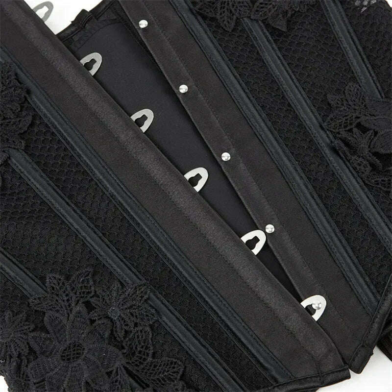 KIMLUD, Corsets And Bustiers Tops Plus Size Mesh Black Brocade Lingerie Corselet Overbust Lace Up Clubwear korsett, KIMLUD Womens Clothes